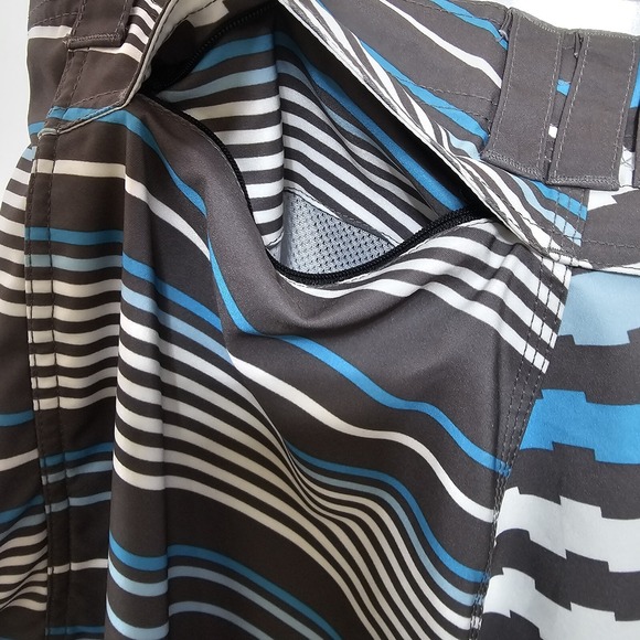 Three by Keith Lidberg Boardshorts Blue Gray Striped Graphic Hybrid Swim Trunks - Picture 11 of 11